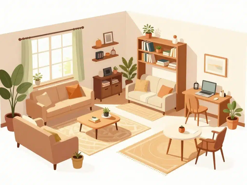 Grand salons divisés zones conviviales illustration