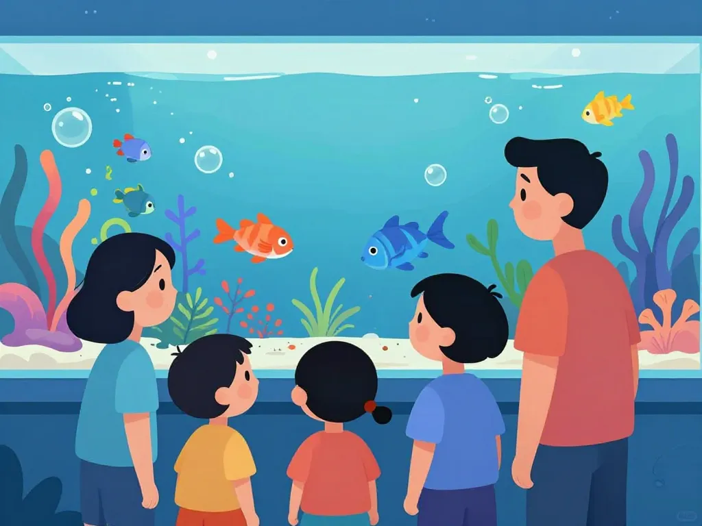 avis sur aquarium de lyon famille devant bassins marins