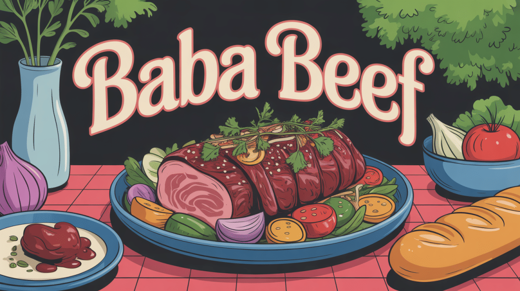 Illustration moderne de baba beef avec légumes et baguettes