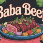 Illustration moderne de baba beef avec légumes et baguettes
