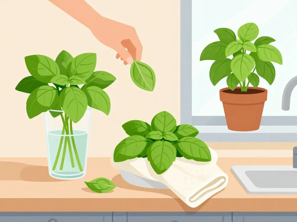 basilic conserver frais verre eau pot serviette