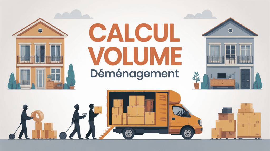calculer le volume pour demenagement illustration vectorielle camion et cartons