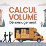 calculer le volume pour demenagement illustration vectorielle camion et cartons