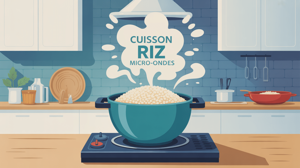 riz au micro onde bol et micro ondes stylisé
