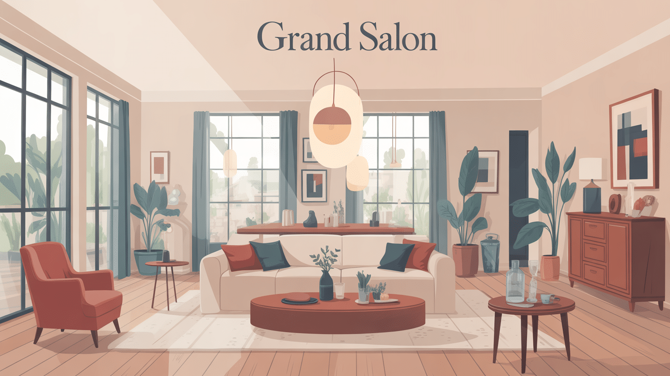 Illustration d'un grand salons moderne spacieux et convivial