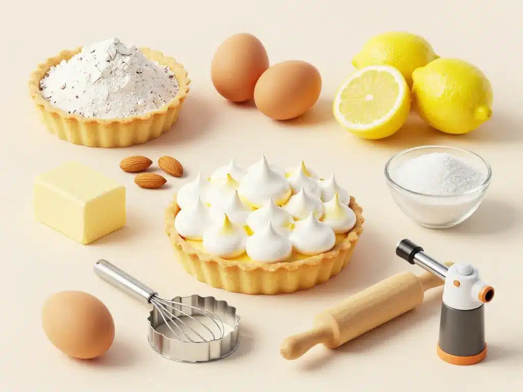 Ingrédients et matériel pour tarte citron meringuée Cyril Lignac