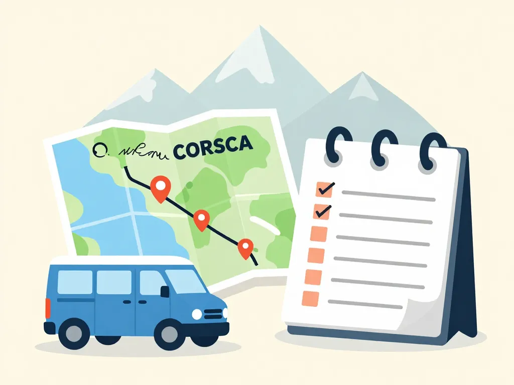 Préparation de voyage location van en Corse, carte et checklist