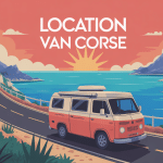 Van sur route de Corse près de la mer, location van en Corse