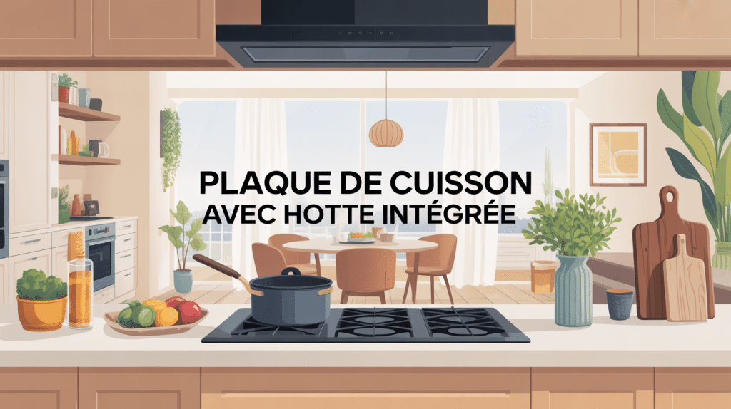 plaque de cuisson avec hotte intégrée avis vue d'ensemble cuisine épurée