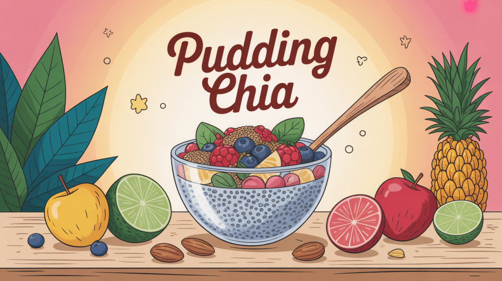 Pudding chia dans un bol avec fruits frais, noix et graines