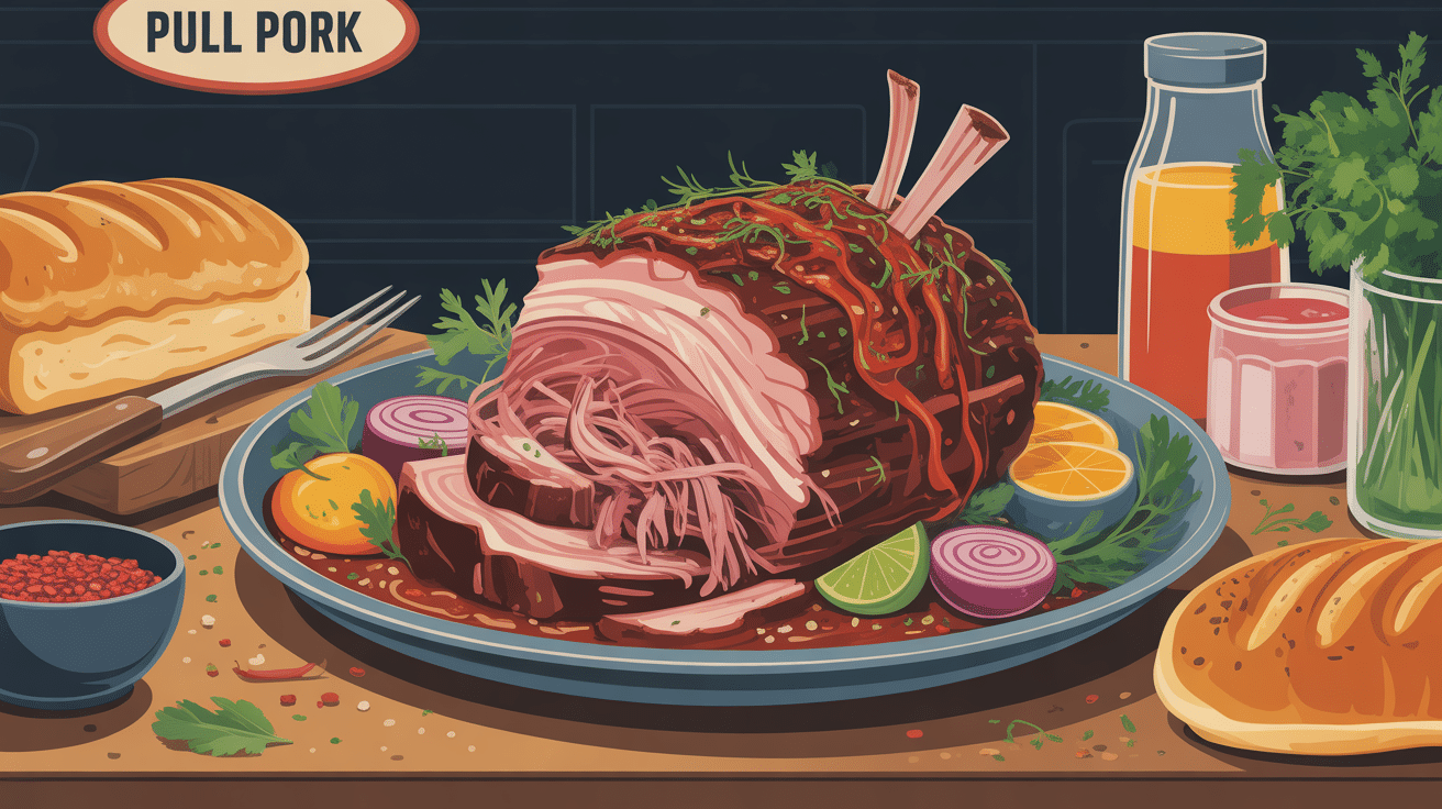 Pulled pork recette illustrée dans une ambiance chaleureuse et gourmande
