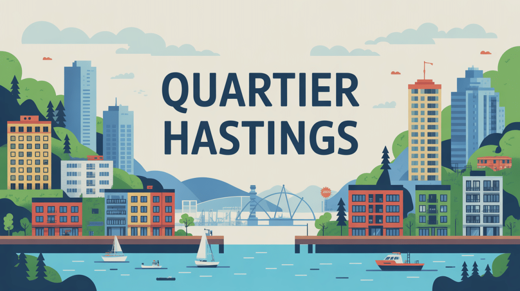 Illustration quartier Hastings Vancouver ambiance urbaine et contrastée