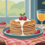 recette pancake flocon d'avoine peu calorique présentée avec fruits rouges, yaourt, ambiance matin