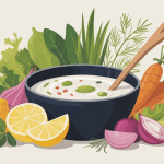 Illustration sauce au yaourt bol citron herbes crudités