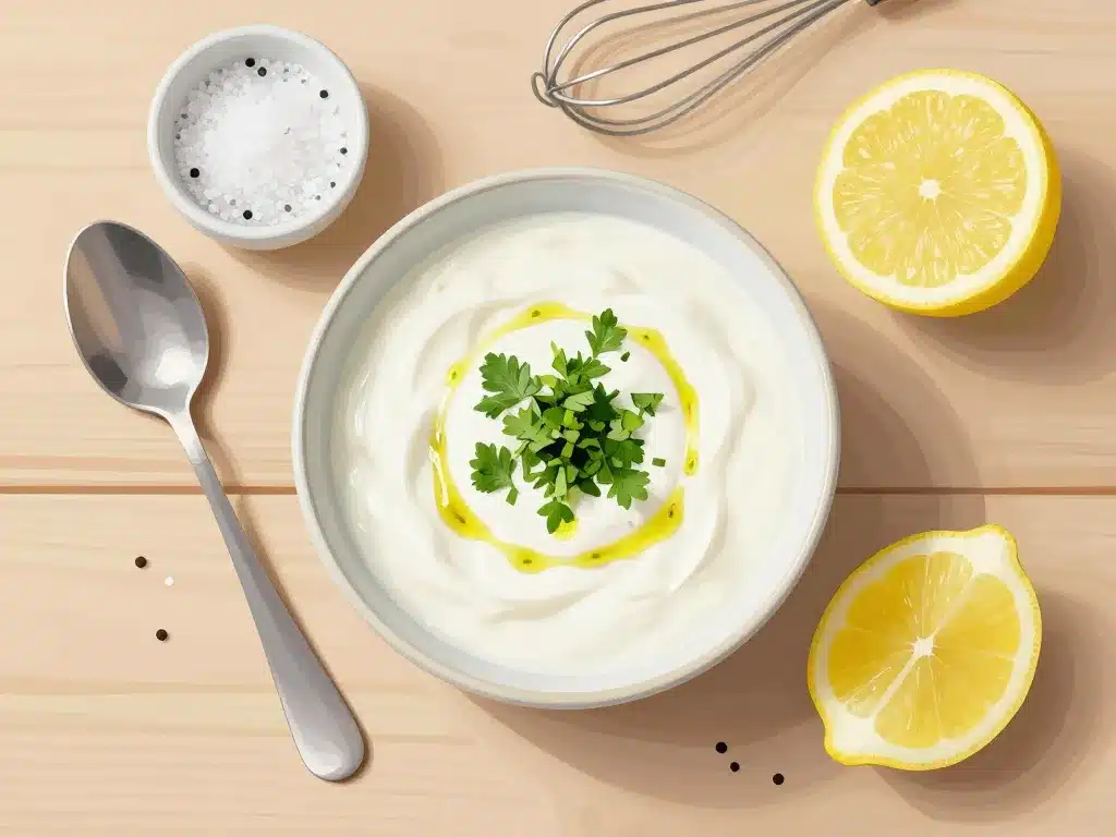 Préparation sauce au yaourt maison ingrédients bol