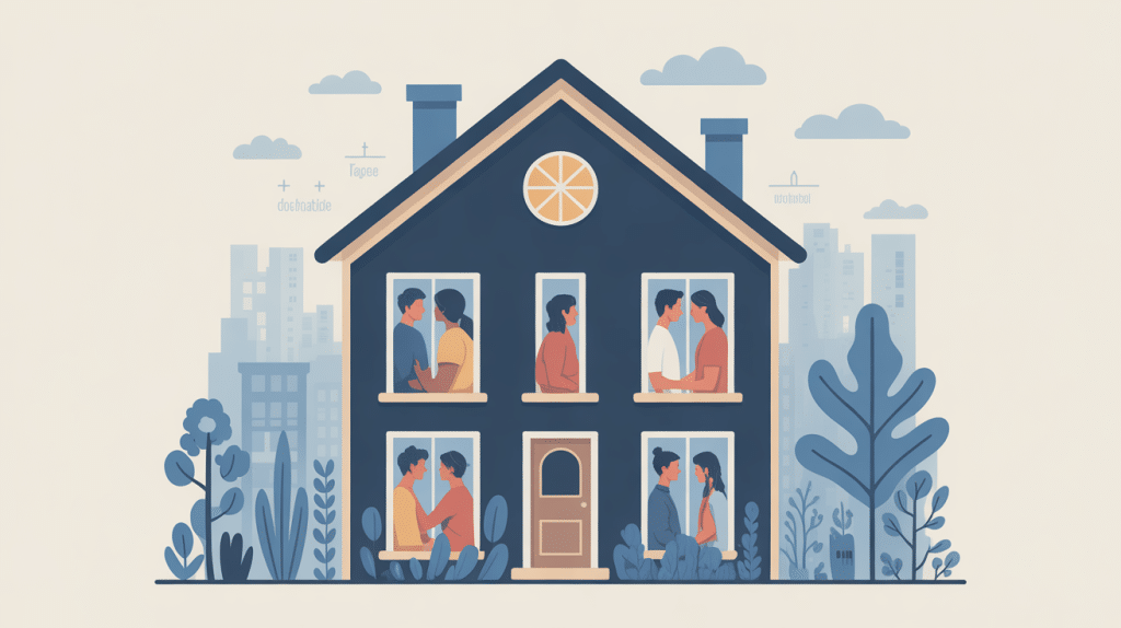 Illustration taxe de cohabitation maison silhouettes