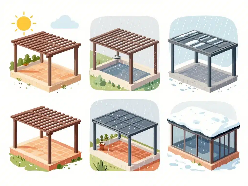 Illustration types toiture pergola bioclimatique