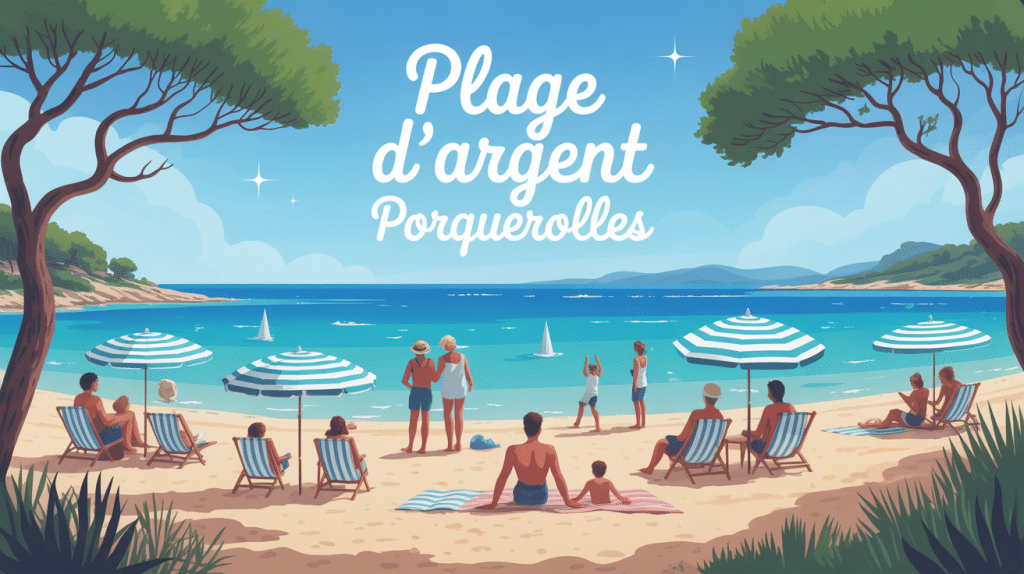 Vue plage d argent Porquerolles en été, mer turquoise