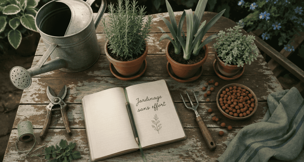 Outils jardinier facile sur table bois