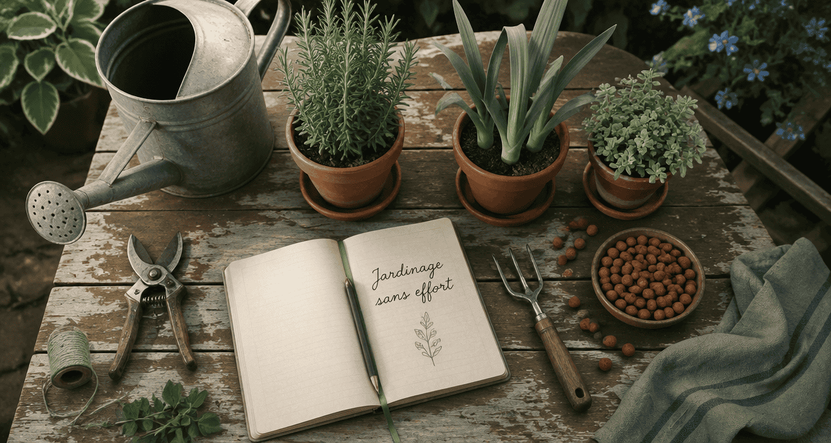Outils jardinier facile sur table bois