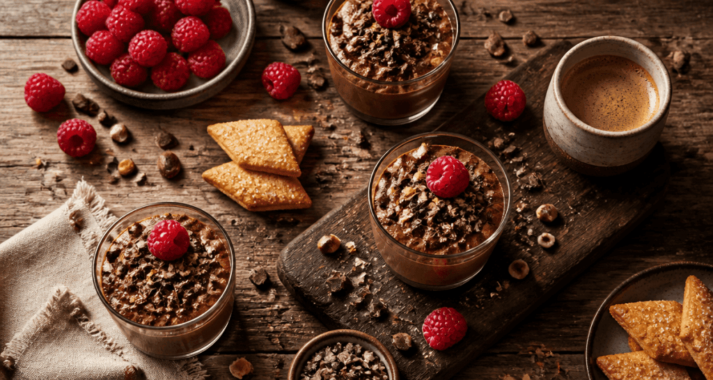accompagner une mousse au chocolat noir avec sablés diamants et framboises