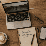 Café pour travailler Bordeaux, table avec ordinateur et café
