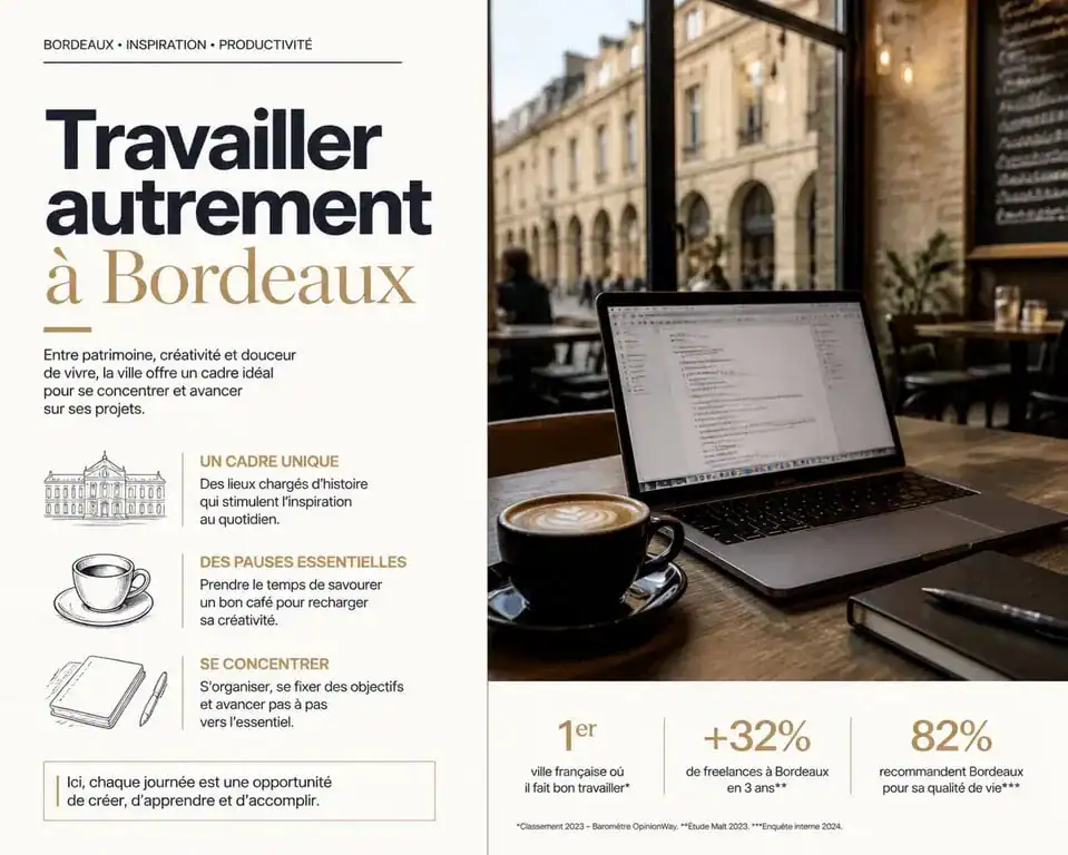 Espace de travail confortable dans un café pour travailler à Bordeaux