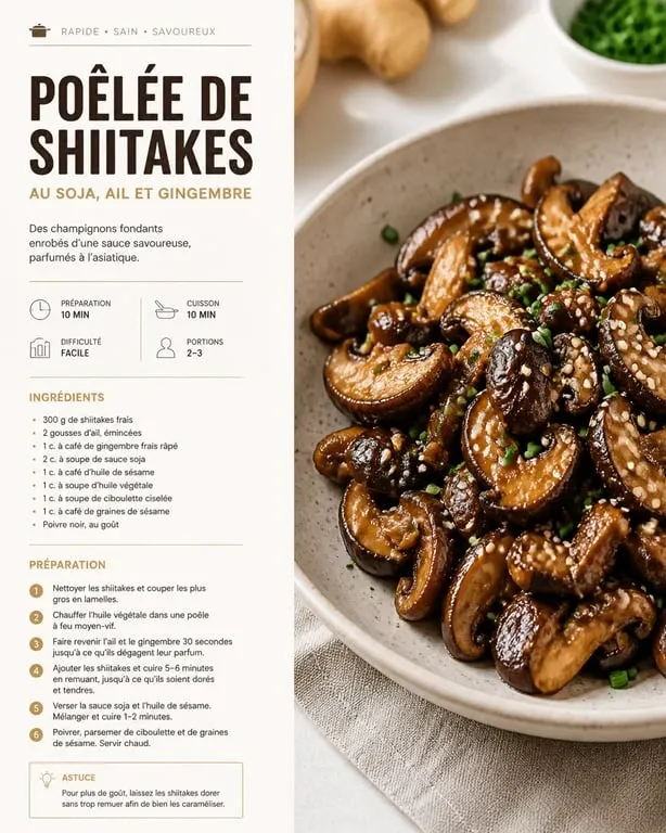 Poêlée de shiitakes au soja, ail et gingembre