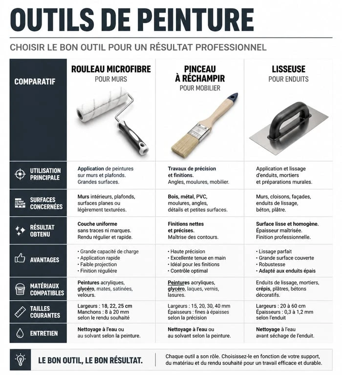 Infographie des outils recommandés pour la peinture naturelle et les enduits professionnels