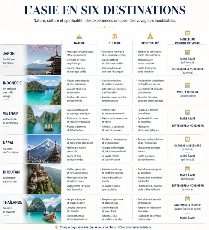 Infographie comparative des plus beaux pays d'Asie pour choisir sa destination de voyage
