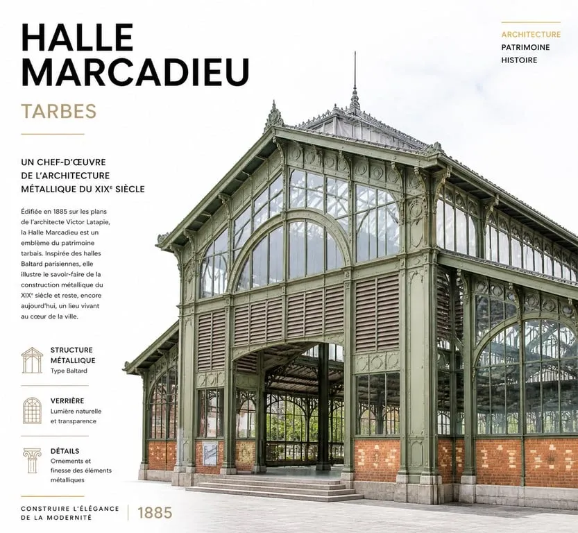 Halle Marcadieu à Tarbes, monument historique et marché emblématique de la Bigorre.