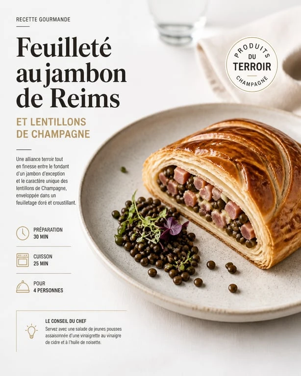 Feuilleté au jambon de Reims et lentillons de Champagne, spécialité traiteur dans la Marne