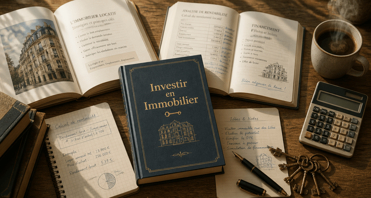 immobilier livre sur bureau avec café et clés