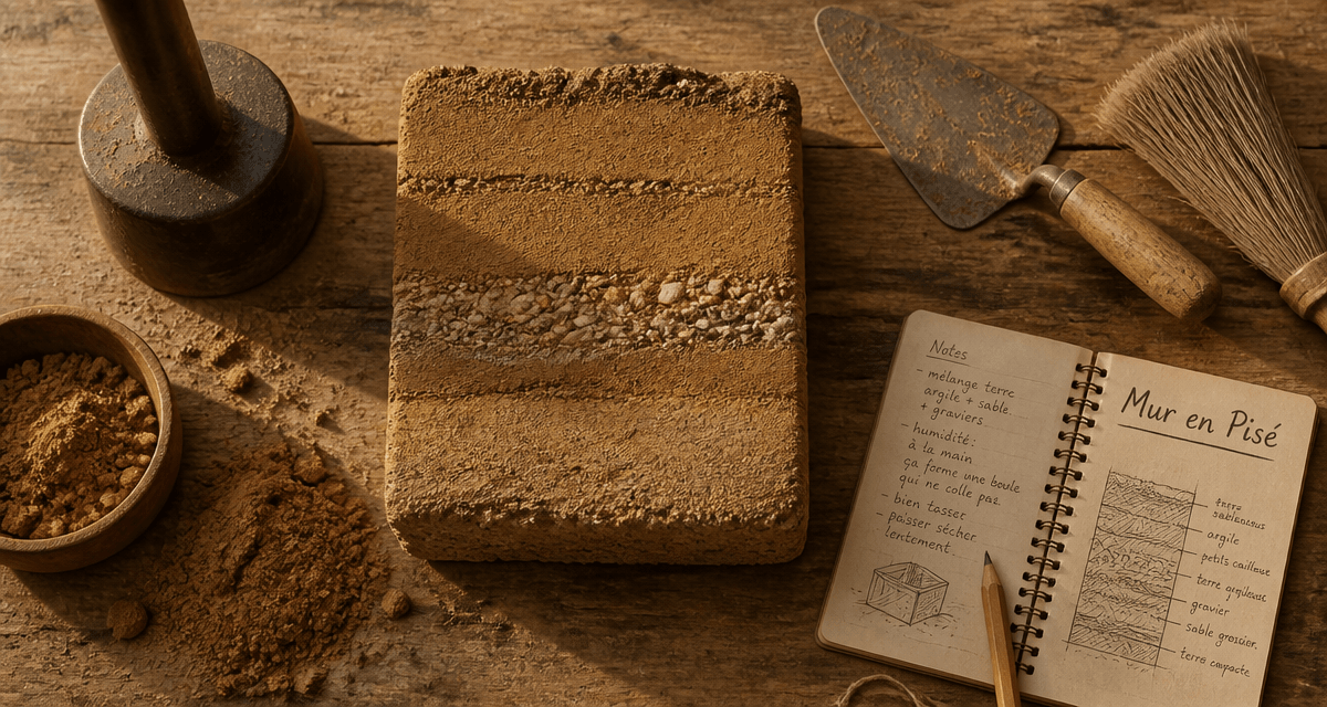 mur en pisé, outils traditionnels, carnet artisan