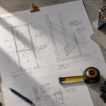plans cage d'escalier immeuble sur table architecte