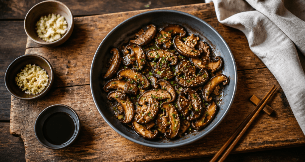 shiitakes recettes poêlée soja ail gingembre