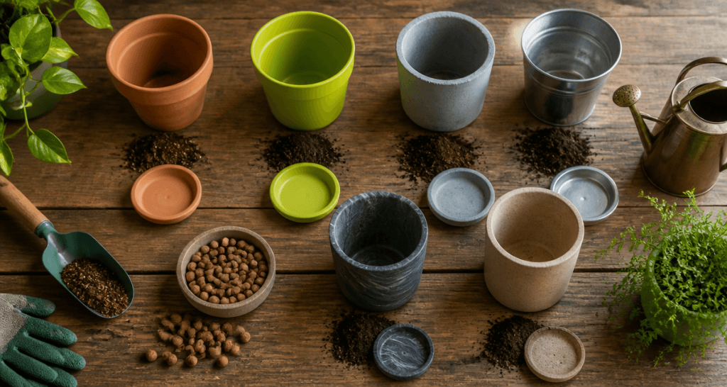 Pots de fleurs vides en terre cuite plastique béton