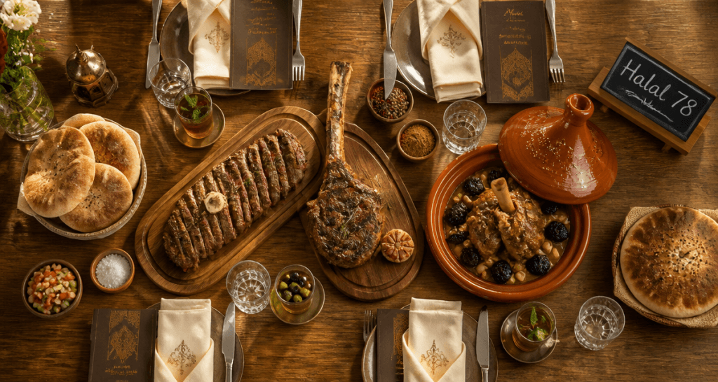 restaurant halal 78 table dressée plats traditionnels