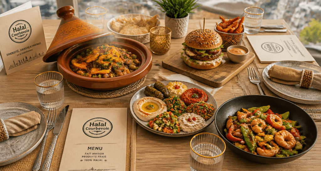 restaurant halal courbevoie table plats variés