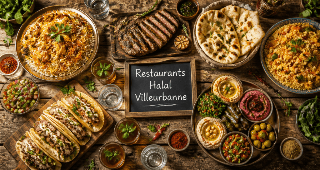 restaurant halal villeurbanne table plats variés