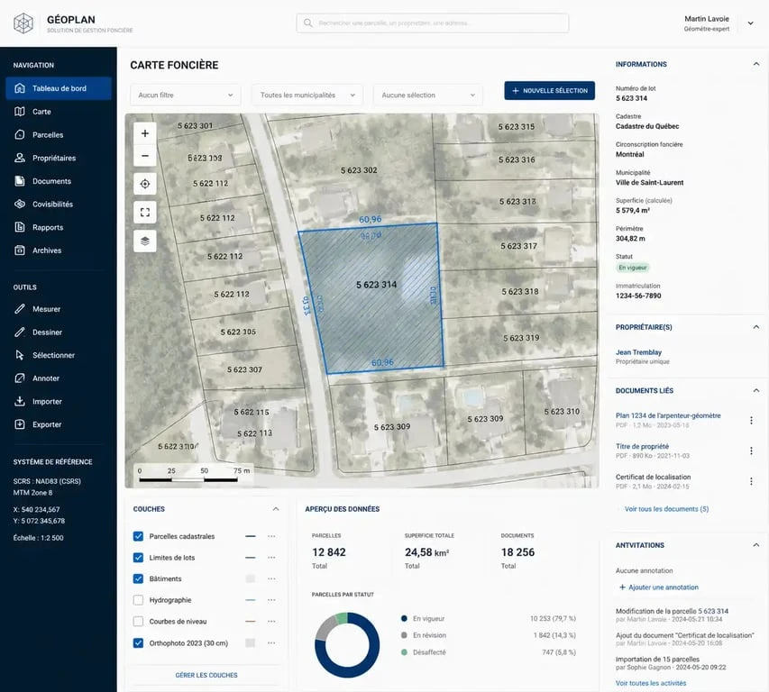 Interface de Géofoncier Pro pour les professionnels du foncier