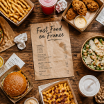 Table de fast food connus en France avec burgers et frites