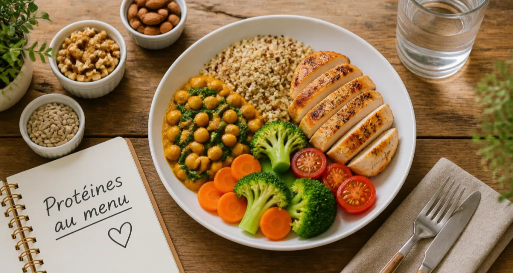 repas riche en proteine avec poulet quinoa et legumes