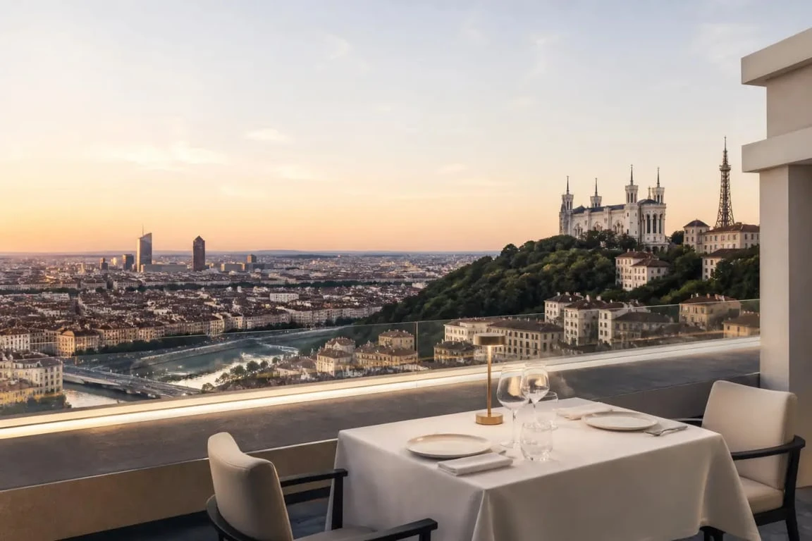 restaurant insolite Lyon : dîner panoramique sur les hauteurs de Fourvière avec vue sur la ville