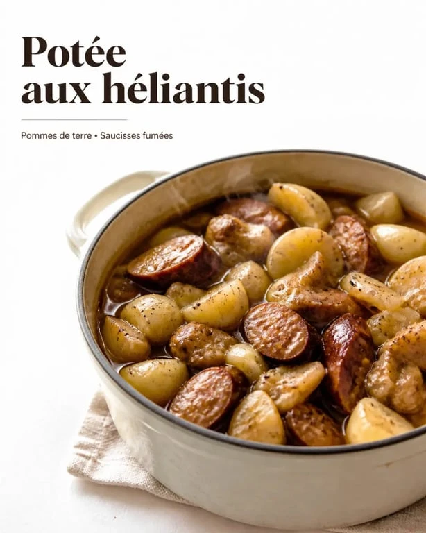 Recette meteo a la carte recette : potée de terroir aux héliantis, pommes de terre et saucisses fumées servie chaude
