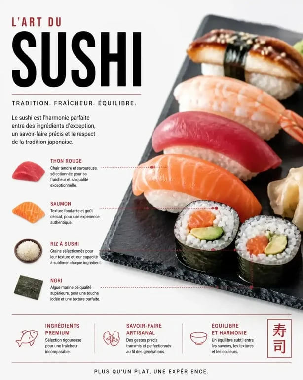 Plateau de sushis japonais, illustration de la précision des 5 grandes cuisines du monde