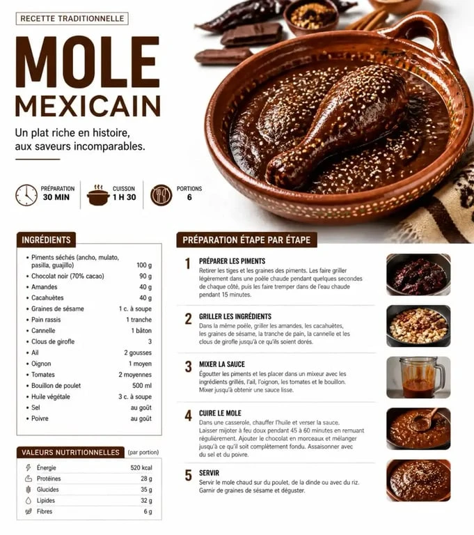 Plat de mole mexicain, exemple de la complexité historique des 5 grandes cuisines du monde