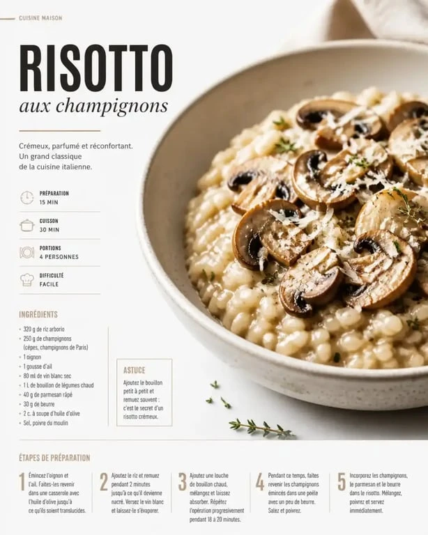Risotto aux champignons, une spécialité emblématique des 5 grandes cuisines du monde