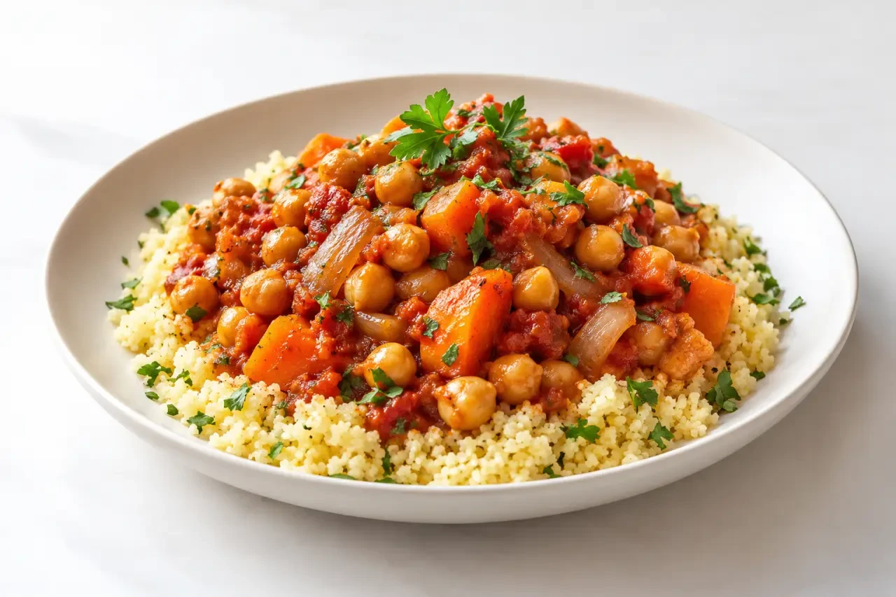 Recette facile pas cher de poêlée de pois chiches à la tomate et semoule